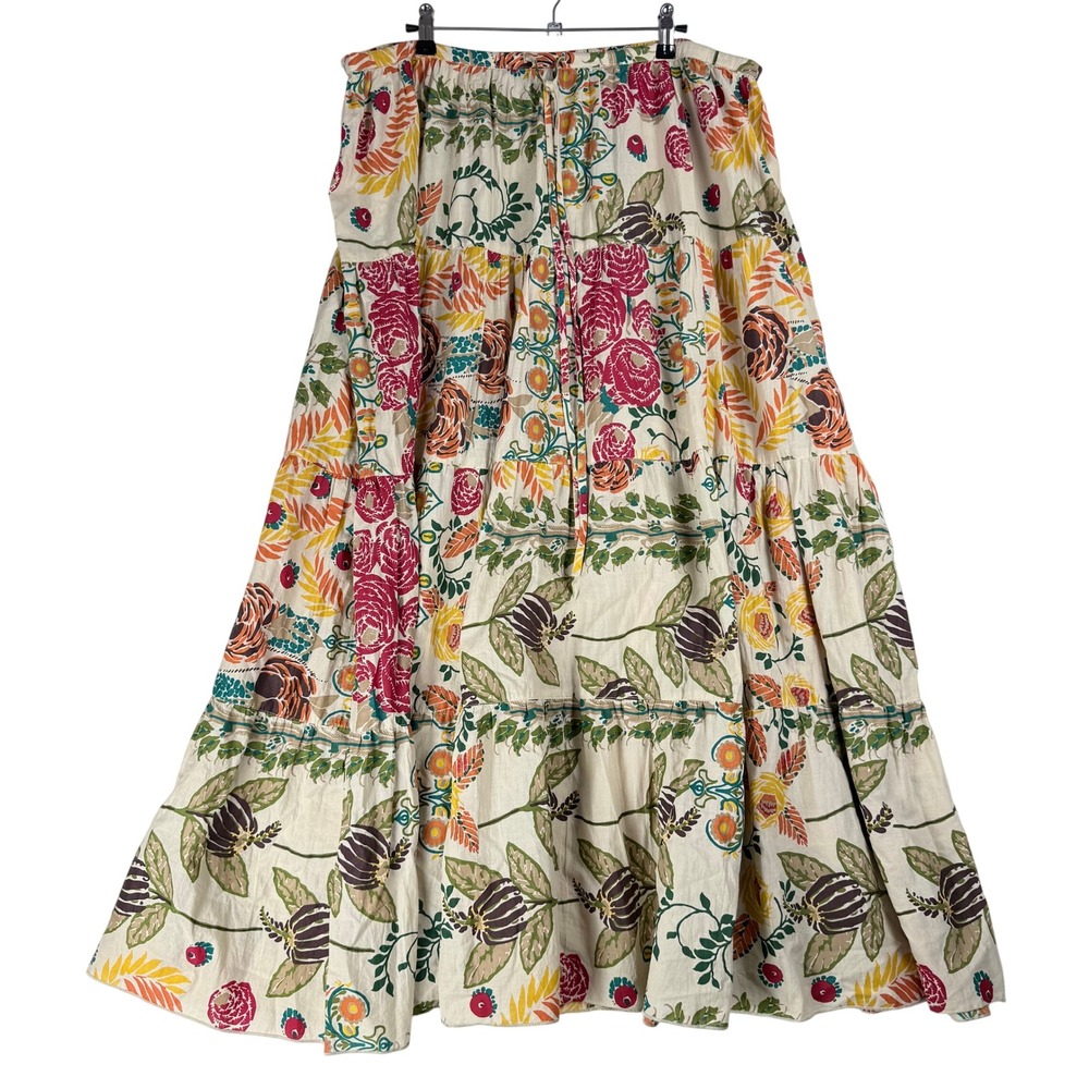 Apostrophe Maxi Skirt Womens XL Floral Tiered Cotton Boho Cottagecore Hippie